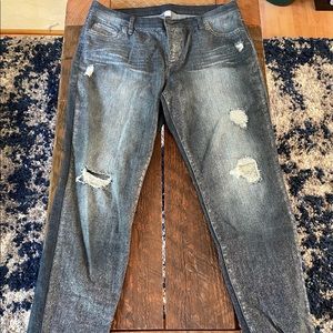 Distressed shimmer NY&Co Denim w/sequin patch